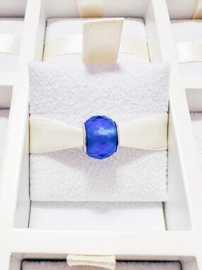 925 Sterling Silver Sapphire Blue Faceted Murano Glass Charm Fits Pandora